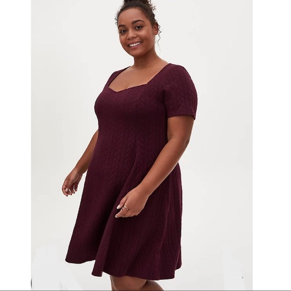 NWT TORRID Burgundy Cable Knit Fluted Dress - Picture 3 of 9